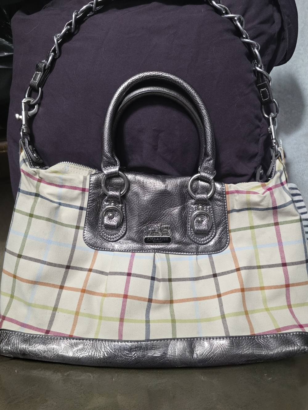 Coach Ashley Satchel with Metallic Silver Trim